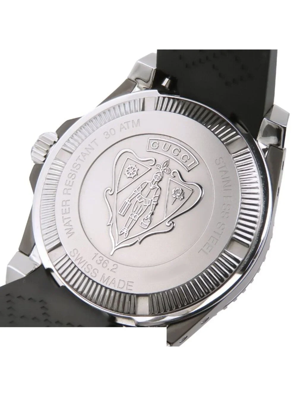 Gucci Dive Black SS Rubber Power Reserve Extra Large Watch Automatic
